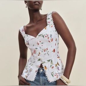 New Reformation Viola Linen Lace Top Size 2 Floral